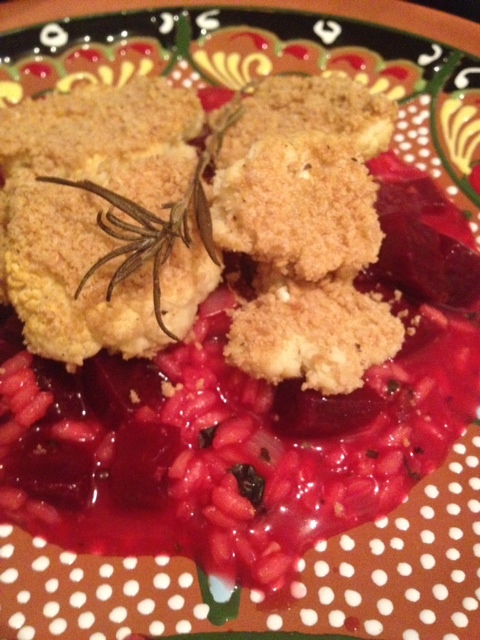 more vegan recipes… beetroot risotto & breaded baked caulifower